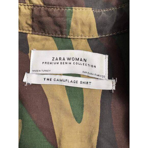 Zara Woman Camouflage Shirt Brown Green Small Button Down - Picture 5 of 7